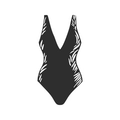 Obraz premium Swimsuit Silhouette With Leaf Pattern Design. Fashion And Beachwear Style Isolated Vector Illustration