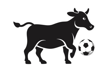 Cow vector illustration. Cow football player playing ball vector illustration. Cow silhouette vector illustration.