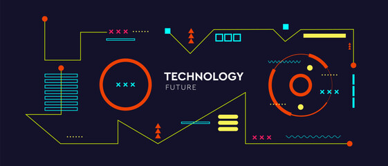 Futuristic cyberpunk tech pattern. Abstract 3D network background for mobile UI, social media posts, banners, invitations, and digital cards. Vector template.