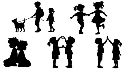 Stylish Silhouettes of Kids Playing Together - Fun, Friendship & Childhood Moments