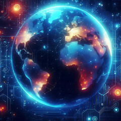 Map of the planet. World map. Global social network. Future. Vector. Blue futuristic background with planet Earth. Internet and technology. Floating blue plexus geometric background.  