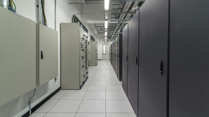 room with rows of server hardware in data center timelapse hyperlapse