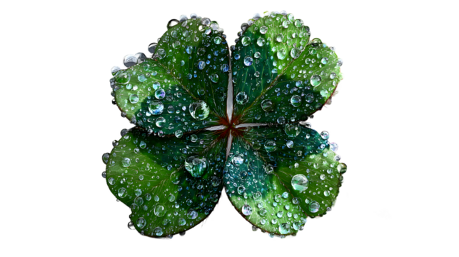 Fourleaf clover with water drops nature macro photography green leaf botanical illustration