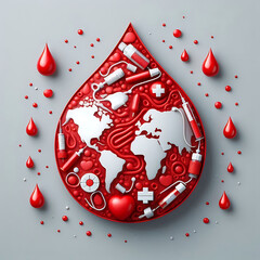 World Blood Donor Day vector paper craft concept background. Awareness banner with red paper cut blood drop. 14 june. Hemophilia day poster