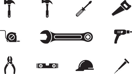 Fototapeta premium Detailed Vector Handyman Tool Icons on Background for Home Repair and Construction