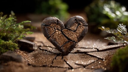 A heart drawn in cracked soil, symbolizing love persisting through hardship.