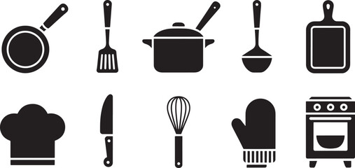 Modern Vector Kitchenware Icons on  Background for Cooking, Recipes, and Food Blogs