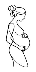 A pregnant woman hand-drawn without interrupting the movement of a line on a white isolated background. Vector graphics. EPS.