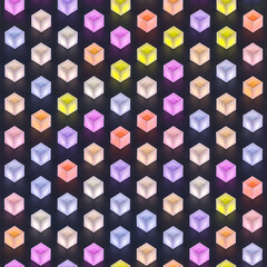 Illustration 3D glass or ice cubes, crystals on black background