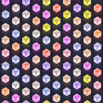 Illustration 3D glass or ice cubes, crystals on black background