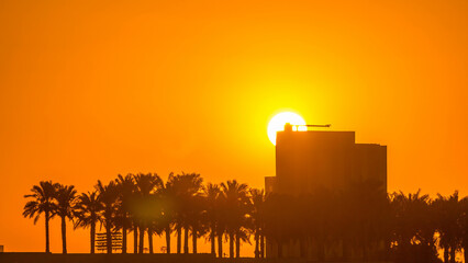 Sunrise from Al Corniche waterfront timelapse in Doha