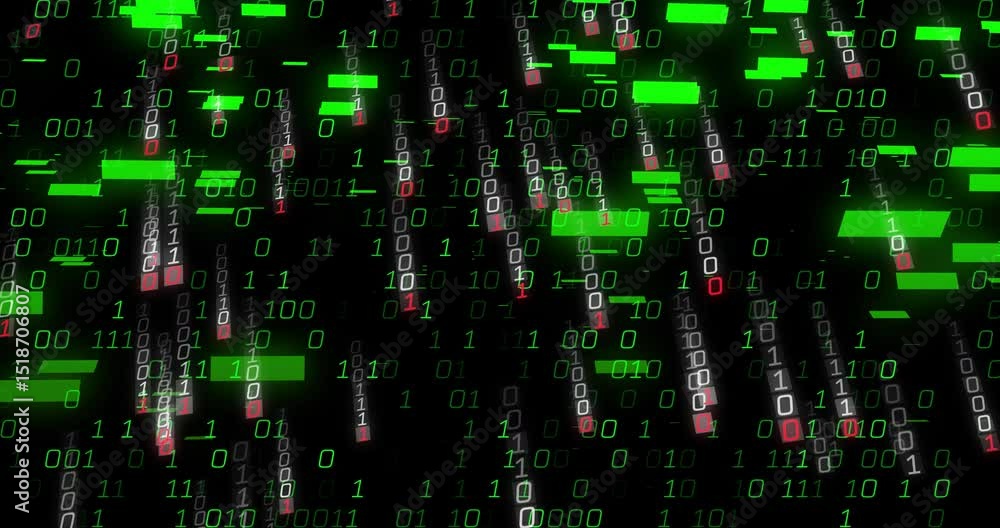 Aufkleber scattering green digits initiating binary streams and bars speeding to visualize dense digital rain