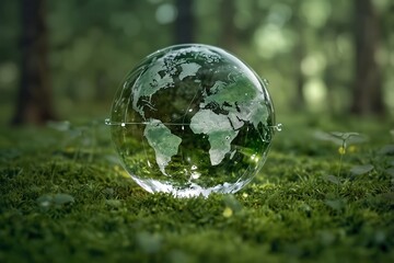 Glowing globe reflecting nature in a lush forest