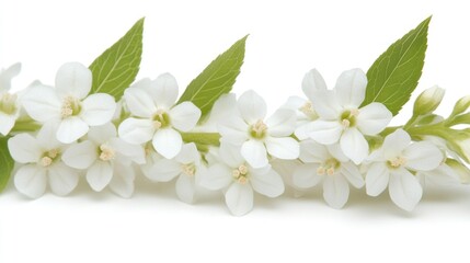 Obraz premium Close-up of delicate white flowers and leaves.