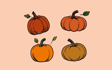 set of pumpkins. vector illustration of a pumpkin. Pumpkins isolated by beige. Autumn pumpkins. A row of pumpkins in various autumnal colors. Perfect for fall-themed designs and seasonal projects