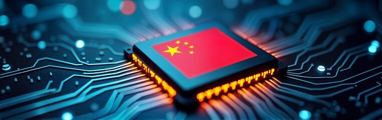 A chinese-made computer chip with the flag of people republic of china, ensuring independence from foreign production - ai generated