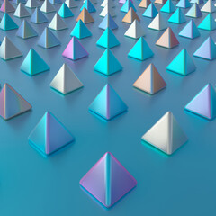 3D illustration, jewelry, shiny multicolored holographic pyramids