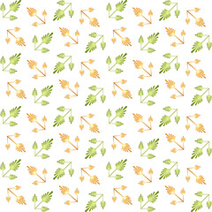 Fototapeta premium Seamless pattern of decorative twigs. Stylized brown and green twigs with leaves. Hand drawn watercolor illustration isolated on white background.