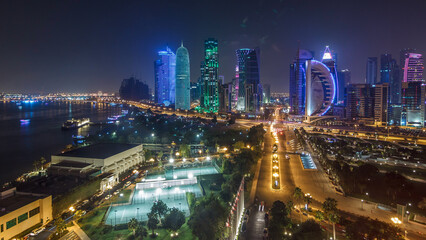 Fototapeta premium The skyline of the West Bay area from top in Doha timelapse, Qatar.