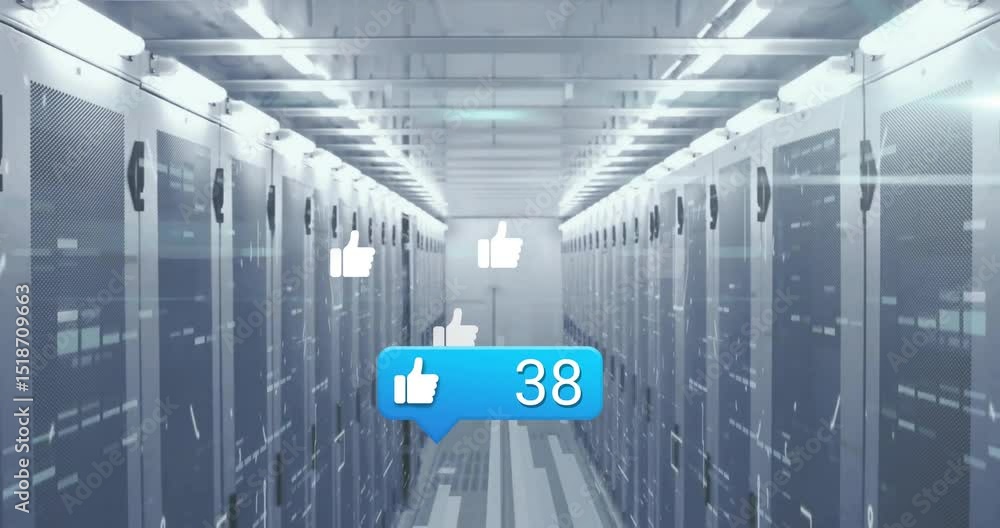 Poster blank bubble appearing over racks animating thumbs-up icons and count rising showing engagement