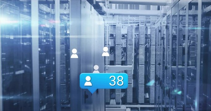 Overlay bubble popping at server aisle, animating user icons, updating count showing user growth