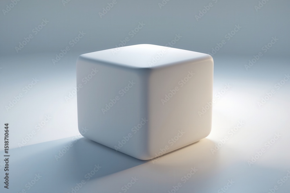 Poster minimalistic white cube with soft lighting on a smooth surface in a modern studio setting