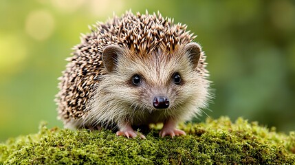 Cute hedgehog on moss