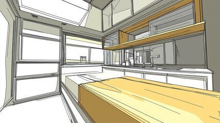 Fototapeta premium Interior sketch of a modern kitchen design.