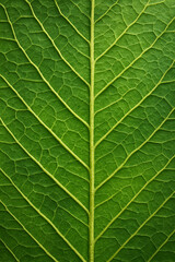 Obraz premium Close-Up Green Leaf Vein Macro Texture. Macro photo of a green leaf with detailed vein structure and natural texture. Vivid color and sharp organic pattern. No people, no text.