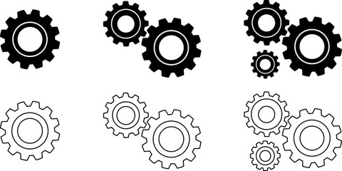 Gear Icon Set – Mechanical & Settings Symbols