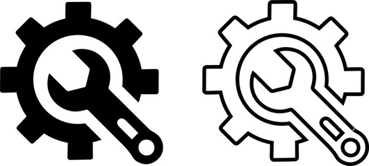 Gear and Wrench Icon Set – Tools & Settings Symbols