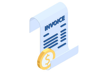 Isometric Online payment and invoice system isometric vector. Digital financial services icon coins for banking and e-commerce design.