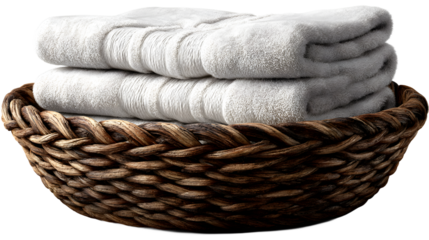 Folded Towels in a Wicker Basket Spa Bathroom Soft Texture Cozy Home Decor