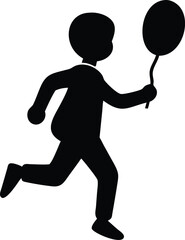 a boy is running with a balloon silhouette