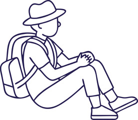 a man is sitting on the ground with a backpack