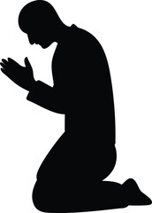 a man praying on god vector silhouette