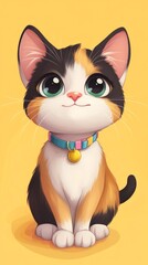 Full body kitten, adorable expression, colorful suspenders, pastel lemon background generative ai