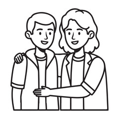 drawing of a cartoon couple. The couple is depicted as two stylized human figures standing side by side. They have basic facial features and are surrounded by a circular outline, suggesting they are p
