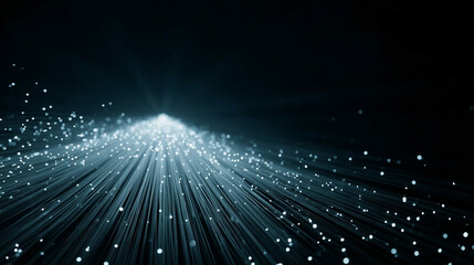 Obraz premium Minimalistic abstract background of glowing fiber optic lights, symbolizing speed, connectivity, and futuristic data transfer. Ample caption space enhances its versatility in tech design. 