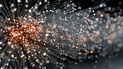 Minimalistic abstract background of glowing fiber optic lights, symbolizing speed, connectivity, and futuristic data transfer. Ample caption space enhances its versatility in tech design.
