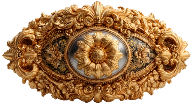 Ornate Gold and Black Ceiling Medallion Decorative Floral Design Interior Design Element
