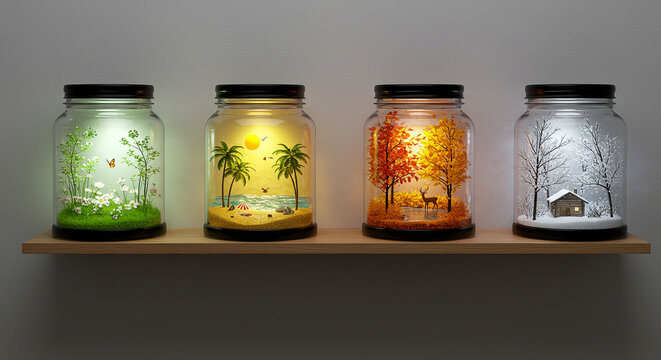Four seasons terrarium jar lamp diy craft ideas decorative lighting home decor seasonal display shelf decor dreamy wallpaper