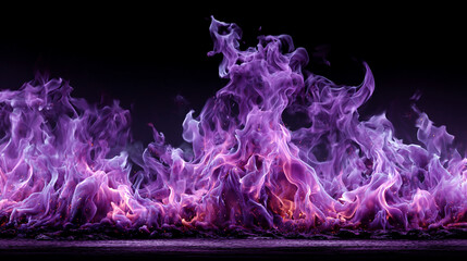 Surreal purple flames dance vividly against a dark background, casting ethereal light that evokes mystery, power, and the captivating interplay of light, shadow, and elemental energy.

