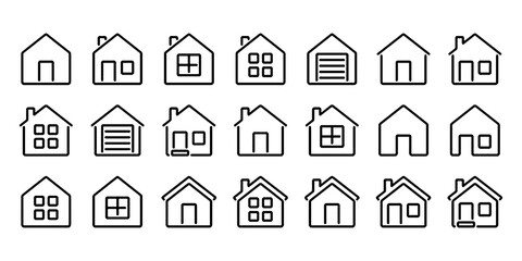 House, home, building, apartment, cottage, mortgage editable stroke outline icons set isolated on white background flat vector illustration.
