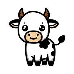 Funny, cute cow cartoon animal illustration isolated on white