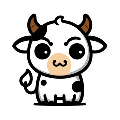 Funny, cute cow cartoon animal illustration isolated on white