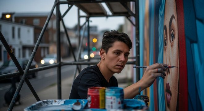 Artist painting mural street art urban art painter artwork city art creative expression artistic talent