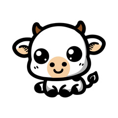Funny, cute cow cartoon animal illustration isolated on white