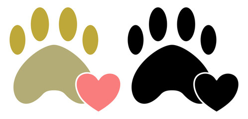 animal footprint icon with heart sign, simple flat style, vector illustration symbol sign logo template pictogram, for ui or ux isolated on white for mobile app, editable