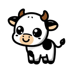 Funny, cute cow cartoon animal illustration isolated on white